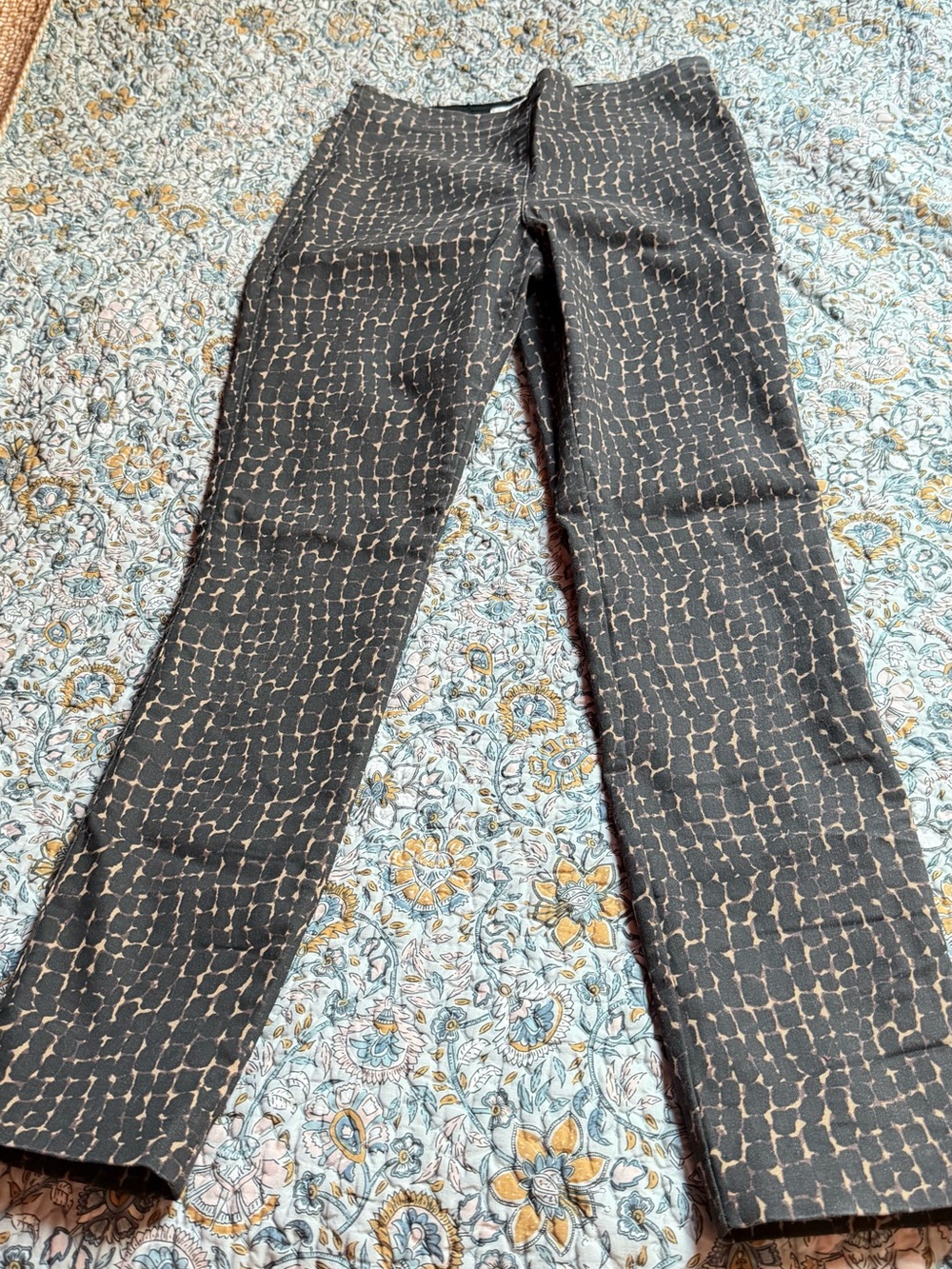 H&M Black Straight Leg Jeans with Tan Grid Print
